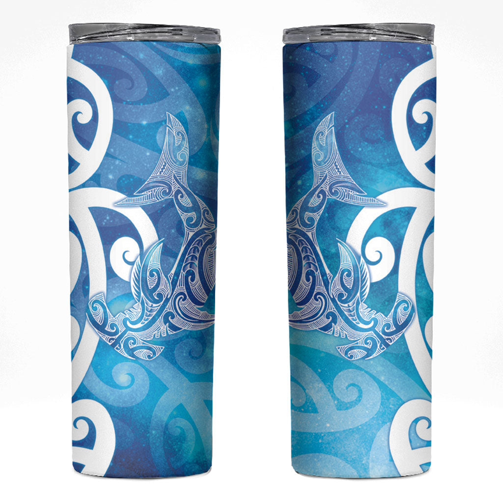 Hammerhead Shark Tattoo New Zealand Skinny Tumbler Maori Galaxy Mangopare Pattern LT14 Turquoise - Polynesian Pride