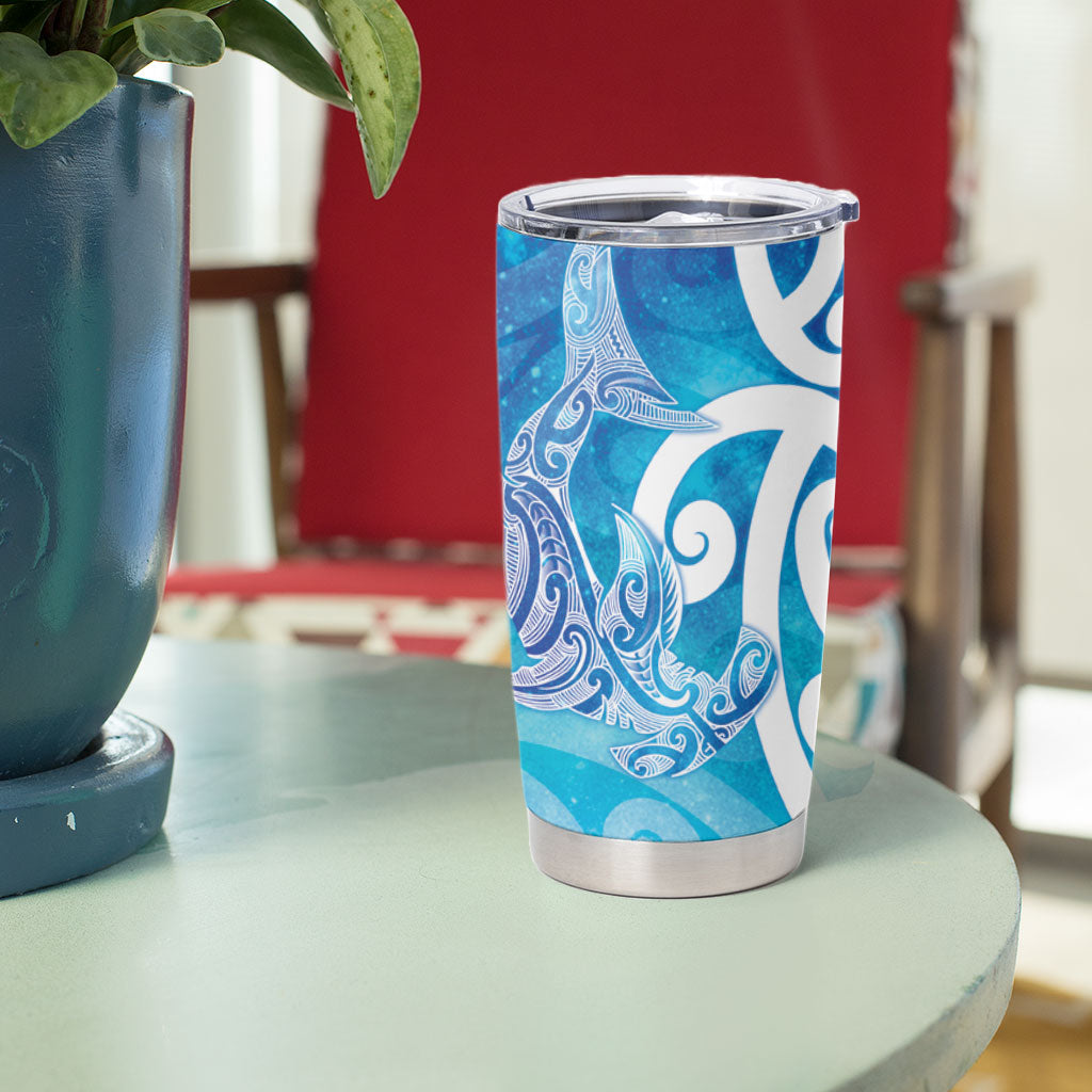 Hammerhead Shark Tattoo New Zealand Tumbler Cup Maori Galaxy Mangopare Pattern LT14 - Polynesian Pride