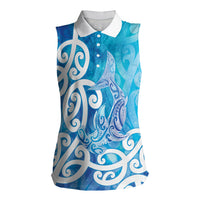 Hammerhead Shark Tattoo New Zealand Women Sleeveless Polo Shirt Maori Galaxy Mangopare Pattern LT14 Female Turquoise - Polynesian Pride