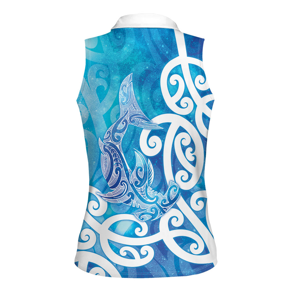 Hammerhead Shark Tattoo New Zealand Women Sleeveless Polo Shirt Maori Galaxy Mangopare Pattern LT14 - Polynesian Pride