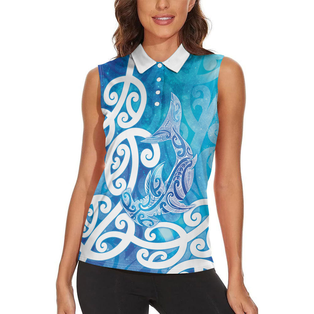 Hammerhead Shark Tattoo New Zealand Women Sleeveless Polo Shirt Maori Galaxy Mangopare Pattern LT14 - Polynesian Pride