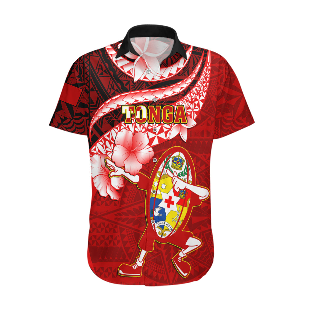 Tonga Rugby Hawaiian Shirt Ikale Tahi Tongan Ngatu Pattern With Dabbing Ball LT14 Red - Polynesian Pride