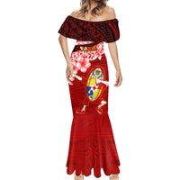 Tonga Rugby Mermaid Dress Ikale Tahi Tongan Ngatu Pattern With Dabbing Ball LT14 - Polynesian Pride