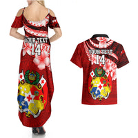 Custom Tonga Rugby Couples Matching Summer Maxi Dress and Hawaiian Shirt Ikale Tahi Tongan Ngatu Pattern With Dabbing Ball LT14 - Polynesian Pride