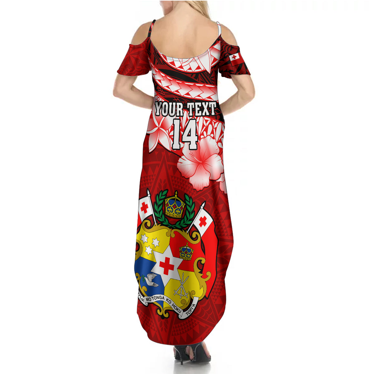 Custom Tonga Rugby Summer Maxi Dress Ikale Tahi Tongan Ngatu Pattern With Dabbing Ball LT14 - Polynesian Pride