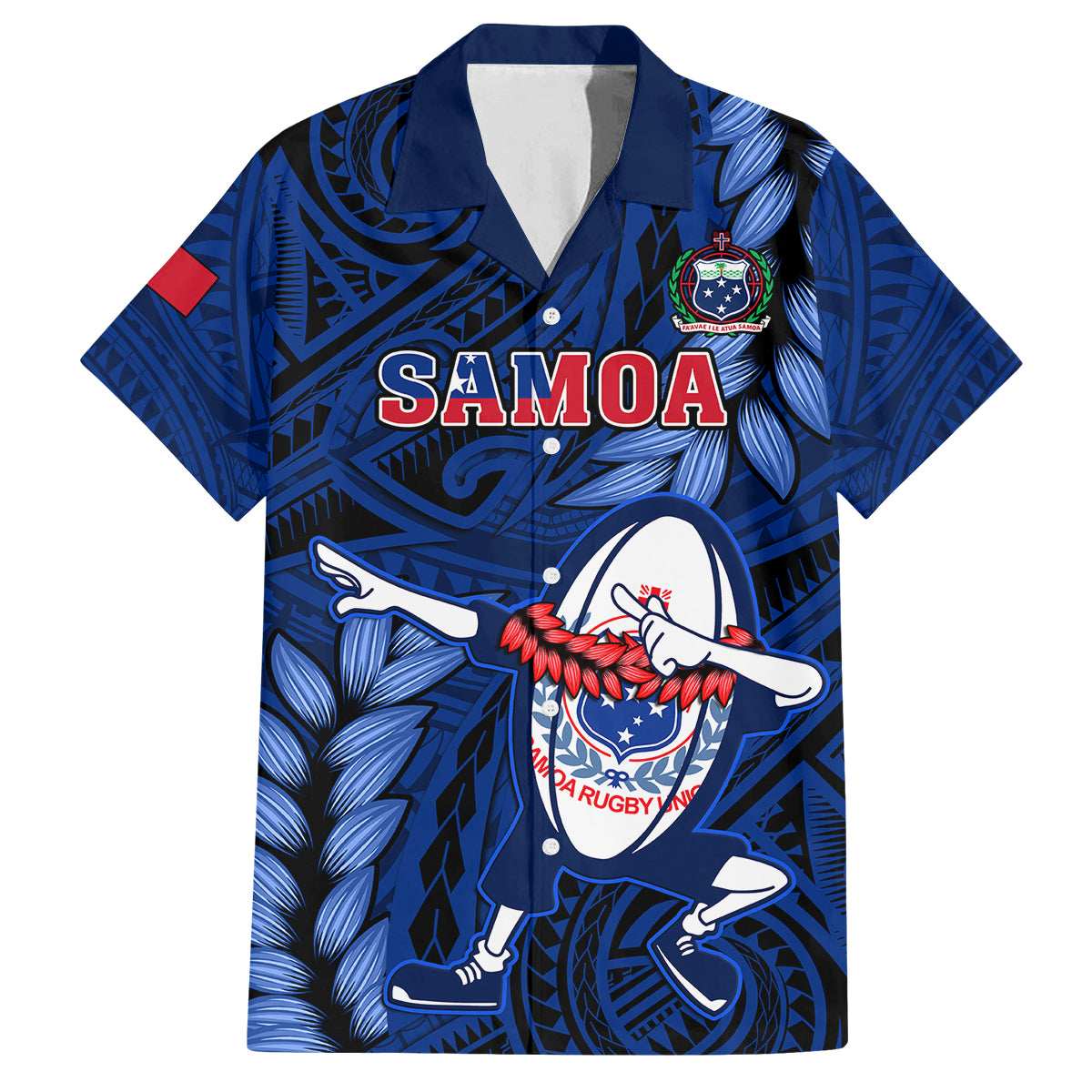 Samoa Rugby Family Matching Long Sleeve Bodycon Dress and Hawaiian Shirt Manu Samoa Ula Fala Dabbing Ball Polynesian Blue Version LT14 Dad's Shirt - Short Sleeve Blue - Polynesian Pride