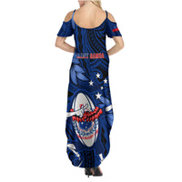 Samoa Rugby Family Matching Summer Maxi Dress and Hawaiian Shirt Manu Samoa Ula Fala Dabbing Ball Polynesian Blue Version LT14 - Polynesian Pride
