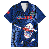 Samoa Rugby Family Matching Tank Maxi Dress and Hawaiian Shirt Manu Samoa Ula Fala Dabbing Ball Polynesian Blue Version LT14 Dad's Shirt - Short Sleeve Blue - Polynesian Pride
