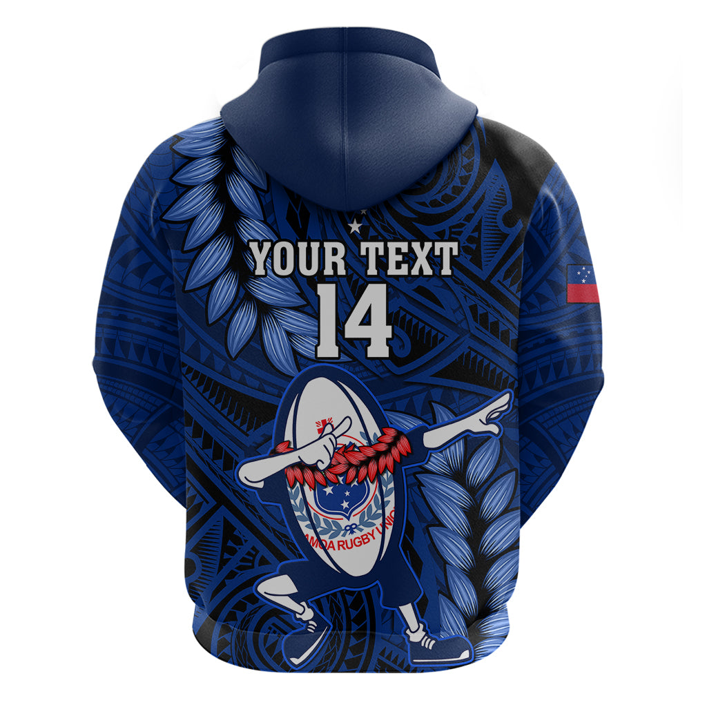 Custom Samoa Rugby Hoodie Manu Samoa Ula Fala Dabbing Ball Polynesian Blue Version LT14 - Polynesian Pride