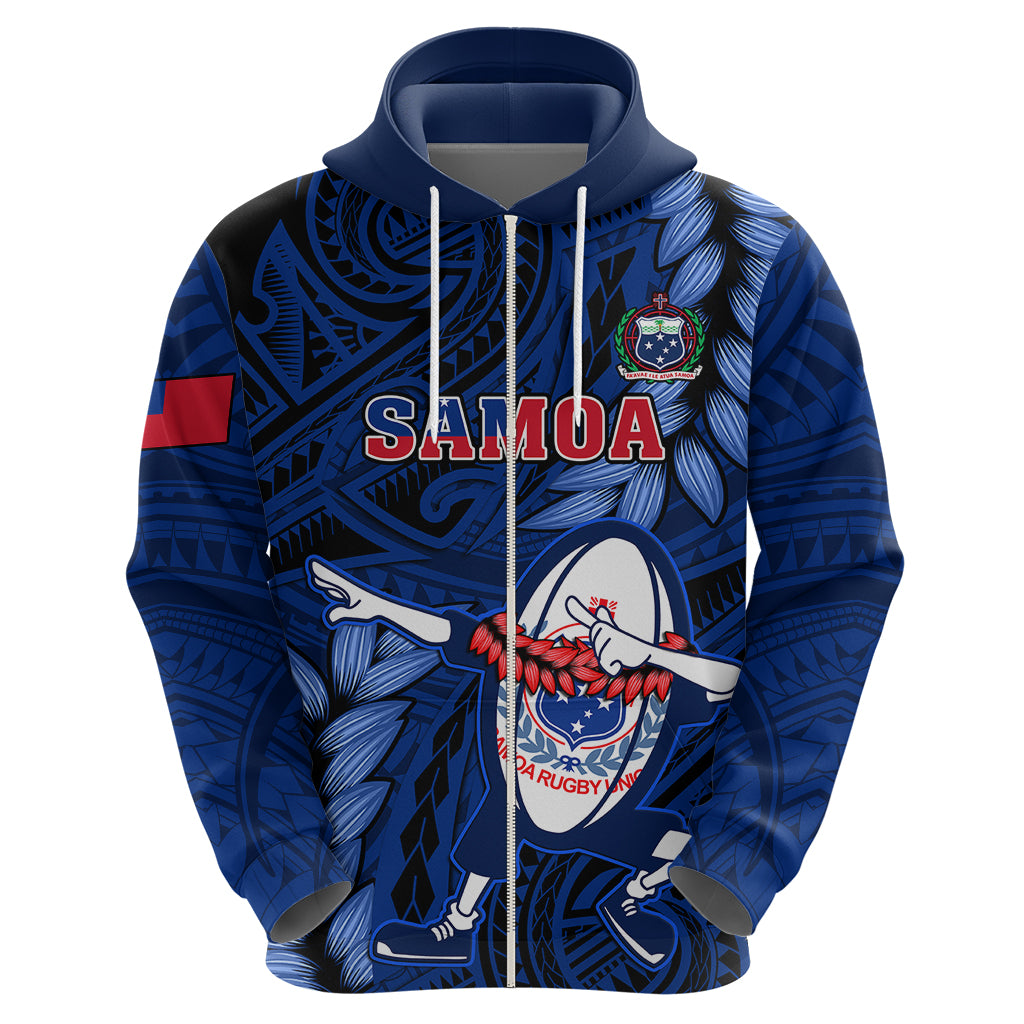 Custom Samoa Rugby Hoodie Manu Samoa Ula Fala Dabbing Ball Polynesian Blue Version LT14 - Polynesian Pride