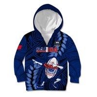 Custom Samoa Rugby Kid Hoodie Manu Samoa Ula Fala Dabbing Ball Polynesian Blue Version LT14 - Polynesian Pride