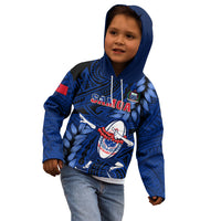 Custom Samoa Rugby Kid Hoodie Manu Samoa Ula Fala Dabbing Ball Polynesian Blue Version LT14 - Polynesian Pride