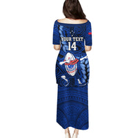 Custom Samoa Rugby Puletasi Manu Samoa Ula Fala Dabbing Ball Polynesian Blue Version LT14 - Polynesian Pride