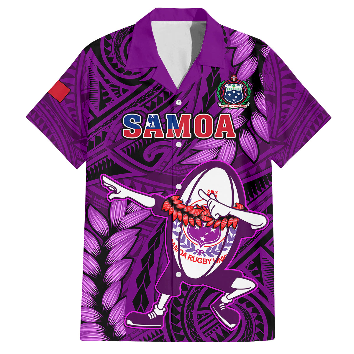 Samoa Rugby Family Matching Mermaid Dress and Hawaiian Shirt Manu Samoa Ula Fala Dabbing Ball Polynesian Purple Version LT14 - Polynesian Pride