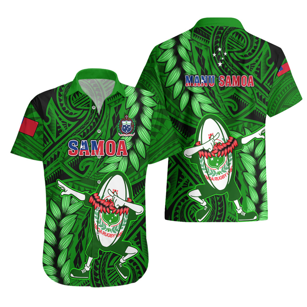 Samoa Rugby Hawaiian Shirt Manu Samoa Ula Fala Dabbing Ball Polynesian Green Version LT14 - Polynesian Pride