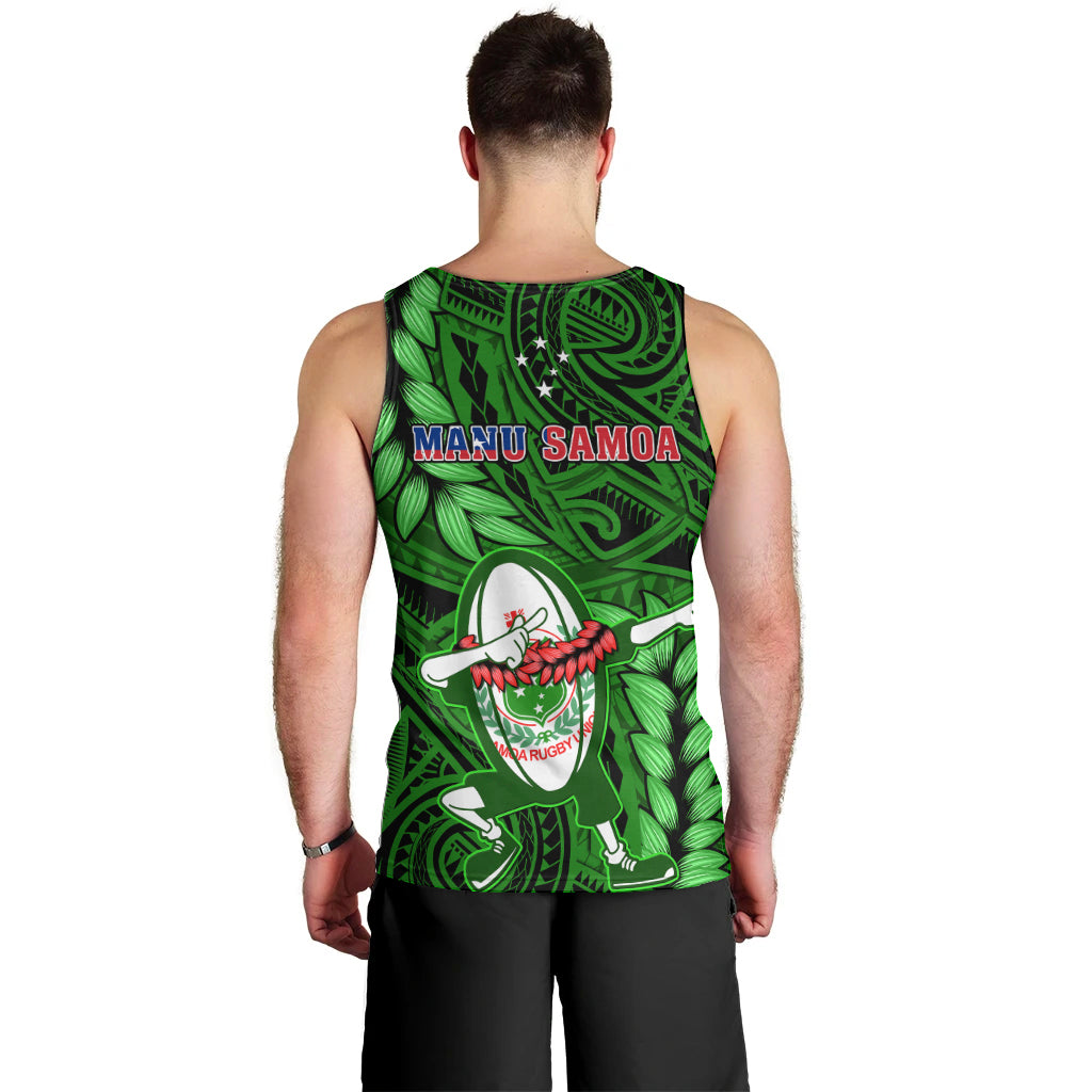 Samoa Rugby Men Tank Top Manu Samoa Ula Fala Dabbing Ball Polynesian Green Version LT14 - Polynesian Pride