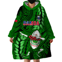 Samoa Rugby Wearable Blanket Hoodie Manu Samoa Ula Fala Dabbing Ball Polynesian Green Version LT14 - Polynesian Pride