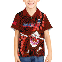 Samoa Rugby Family Matching Off Shoulder Short Dress and Hawaiian Shirt Manu Samoa Ula Fala Dabbing Ball Polynesian Red Version LT14 - Polynesian Pride