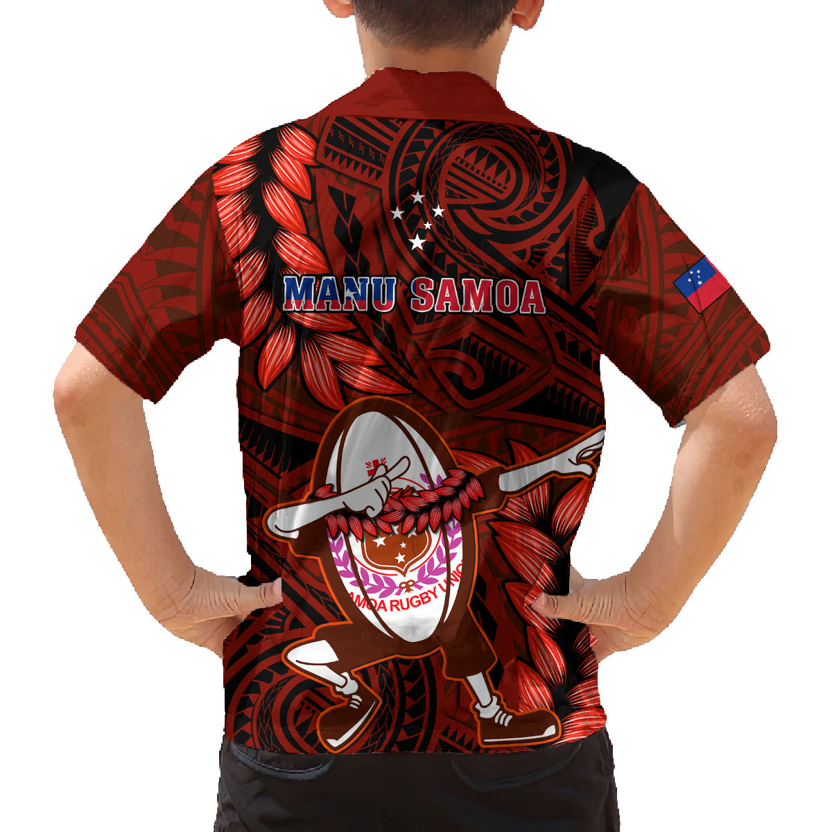 Samoa Rugby Family Matching Tank Maxi Dress and Hawaiian Shirt Manu Samoa Ula Fala Dabbing Ball Polynesian Red Version LT14 - Polynesian Pride