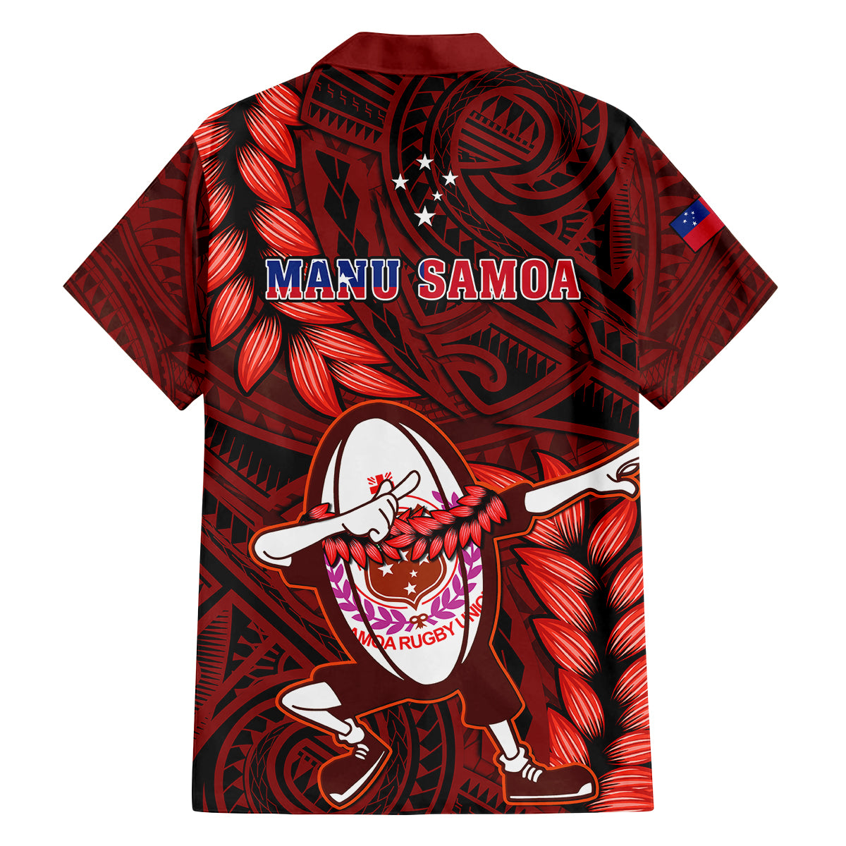 Samoa Rugby Family Matching Tank Maxi Dress and Hawaiian Shirt Manu Samoa Ula Fala Dabbing Ball Polynesian Red Version LT14 - Polynesian Pride