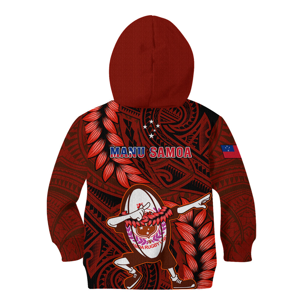 Samoa Rugby Kid Hoodie Manu Samoa Ula Fala Dabbing Ball Polynesian Red Version LT14 - Polynesian Pride