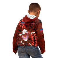 Samoa Rugby Kid Hoodie Manu Samoa Ula Fala Dabbing Ball Polynesian Red Version LT14 - Polynesian Pride