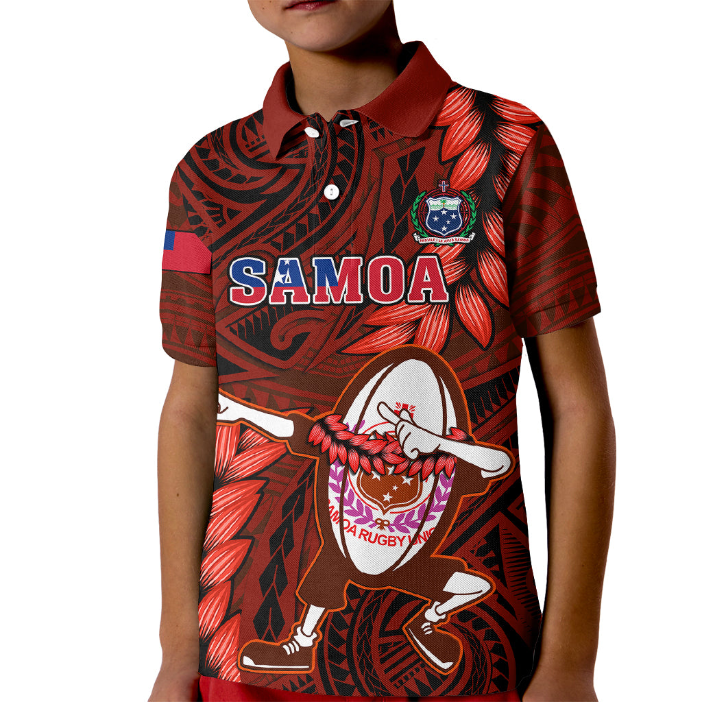 Samoa Rugby Kid Polo Shirt Manu Samoa Ula Fala Dabbing Ball Polynesian Red Version LT14 Kid Red - Polynesian Pride
