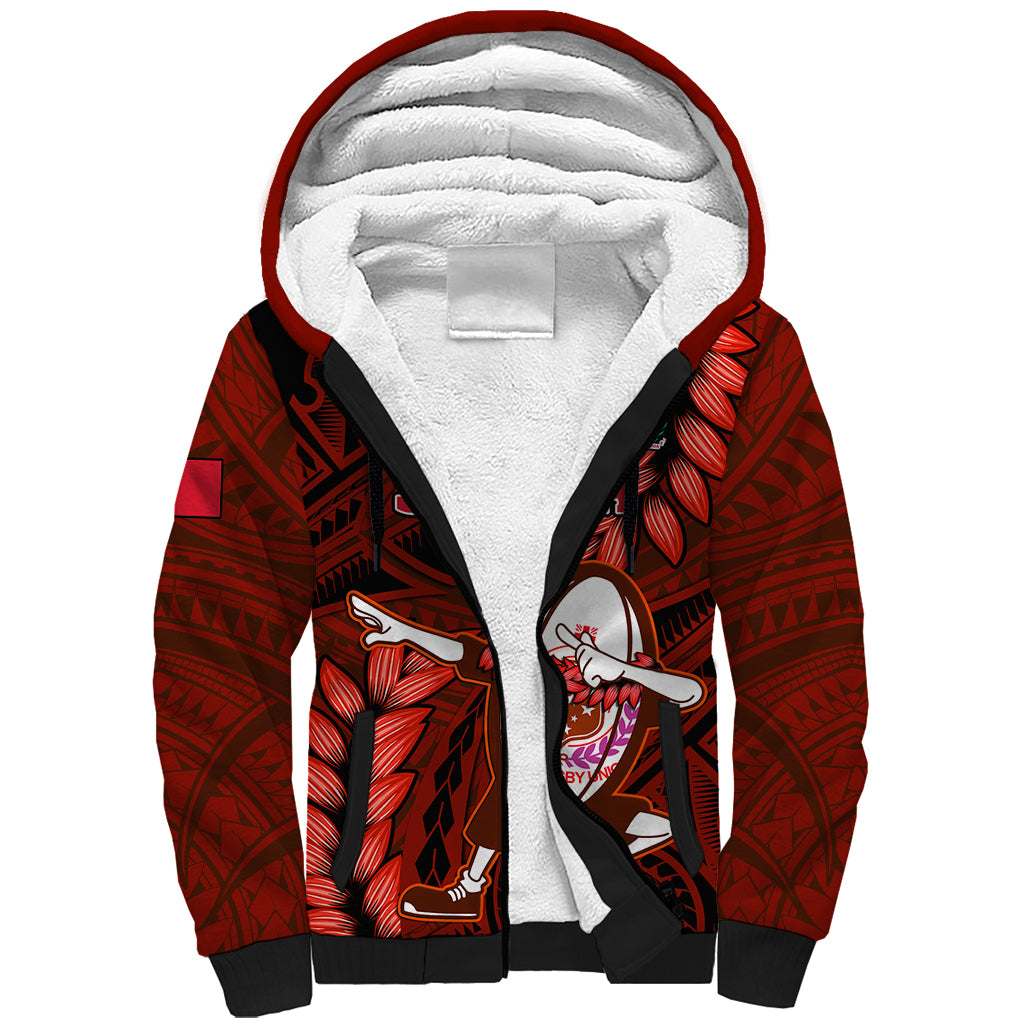 Samoa Rugby Sherpa Hoodie Manu Samoa Ula Fala Dabbing Ball Polynesian Red Version LT14 Unisex Red - Polynesian Pride