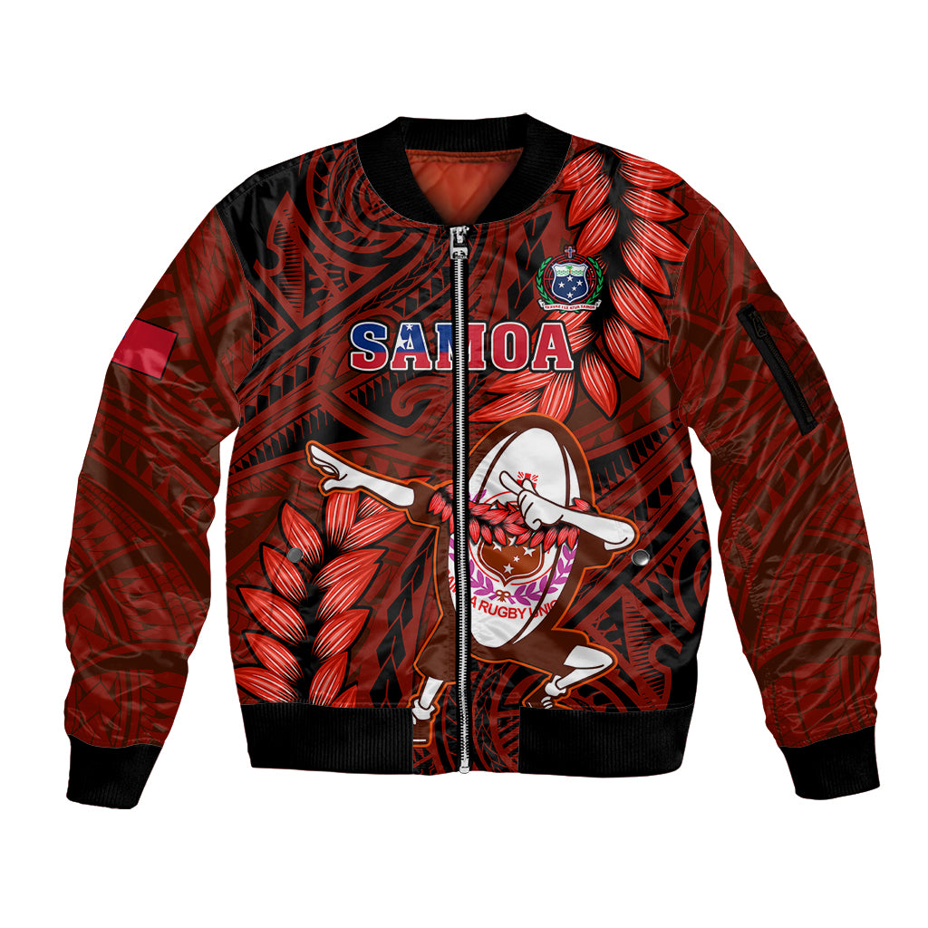 Samoa Rugby Sleeve Zip Bomber Jacket Manu Samoa Ula Fala Dabbing Ball Polynesian Red Version LT14 Unisex Red - Polynesian Pride