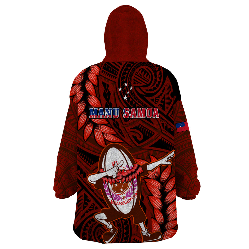 Samoa Rugby Wearable Blanket Hoodie Manu Samoa Ula Fala Dabbing Ball Polynesian Red Version LT14 - Polynesian Pride