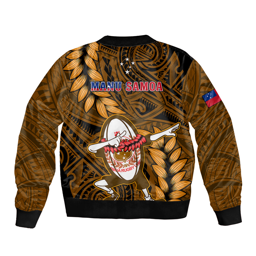 Samoa Rugby Bomber Jacket Manu Samoa Ula Fala Dabbing Ball Polynesian Gold Version LT14 - Polynesian Pride