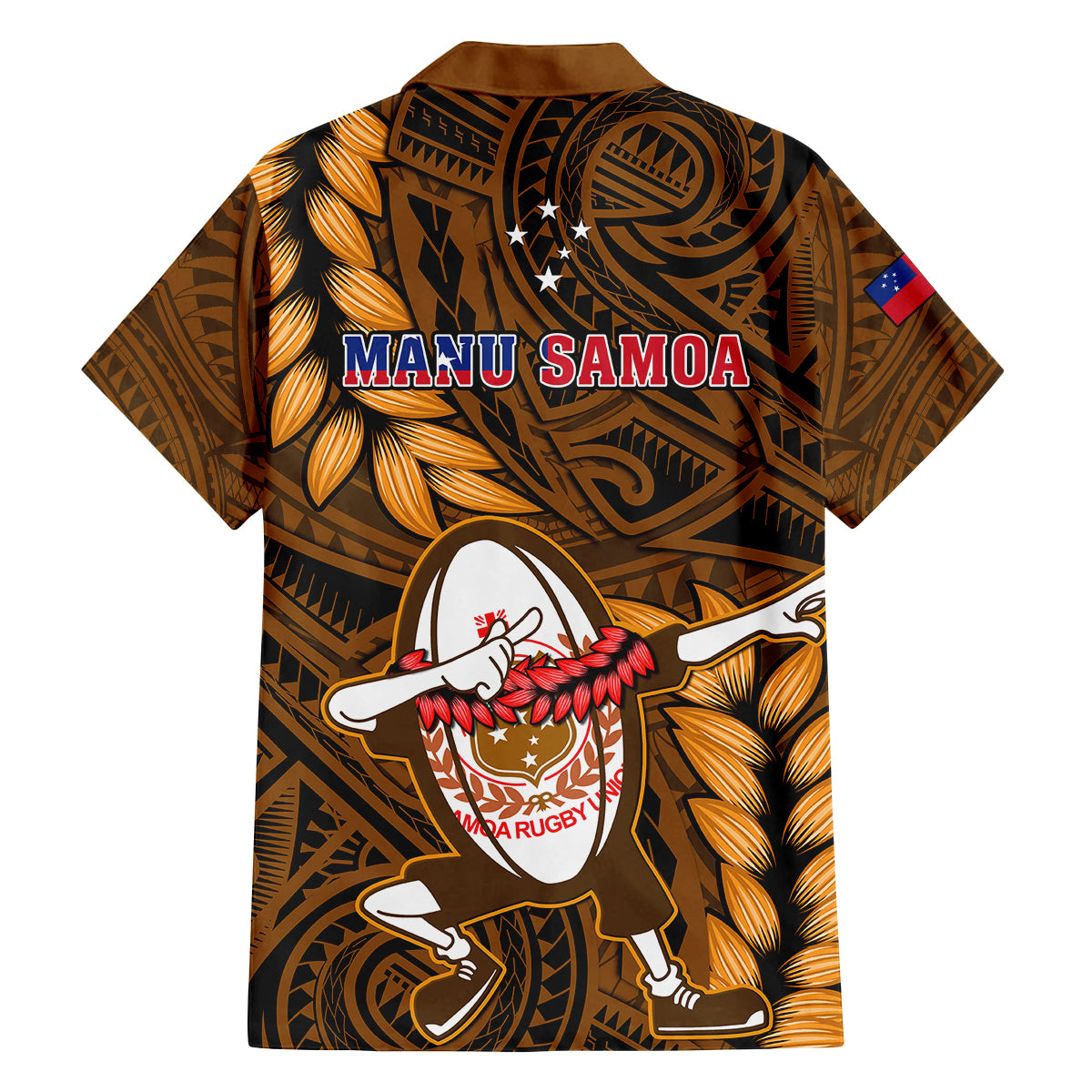 Samoa Rugby Family Matching Mermaid Dress and Hawaiian Shirt Manu Samoa Ula Fala Dabbing Ball Polynesian Gold Version LT14 - Polynesian Pride