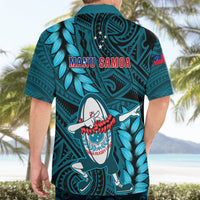 Samoa Rugby Hawaiian Shirt Manu Samoa Ula Fala Dabbing Ball Polynesian Turquoise Version LT14 - Polynesian Pride