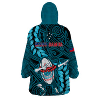 Samoa Rugby Wearable Blanket Hoodie Manu Samoa Ula Fala Dabbing Ball Polynesian Turquoise Version LT14 - Polynesian Pride