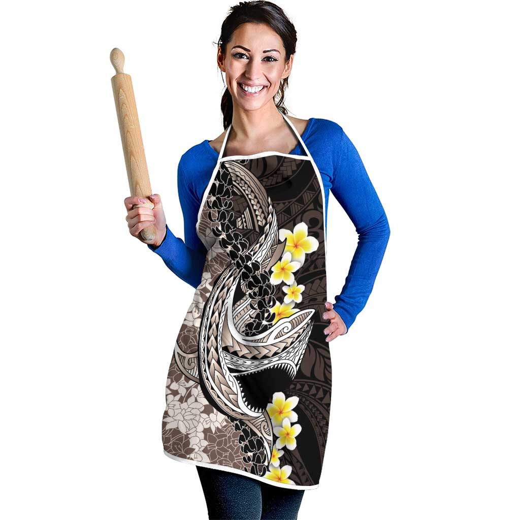 Brown and Black Hawaii Shark Tattoo Apron Puakenikeni Lei Plumeria Polynesian Pattern - Polynesian Pride