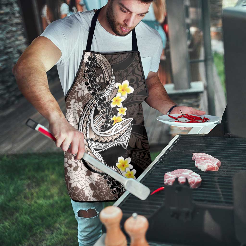 Brown and Black Hawaii Shark Tattoo Apron Puakenikeni Lei Plumeria Polynesian Pattern - Polynesian Pride