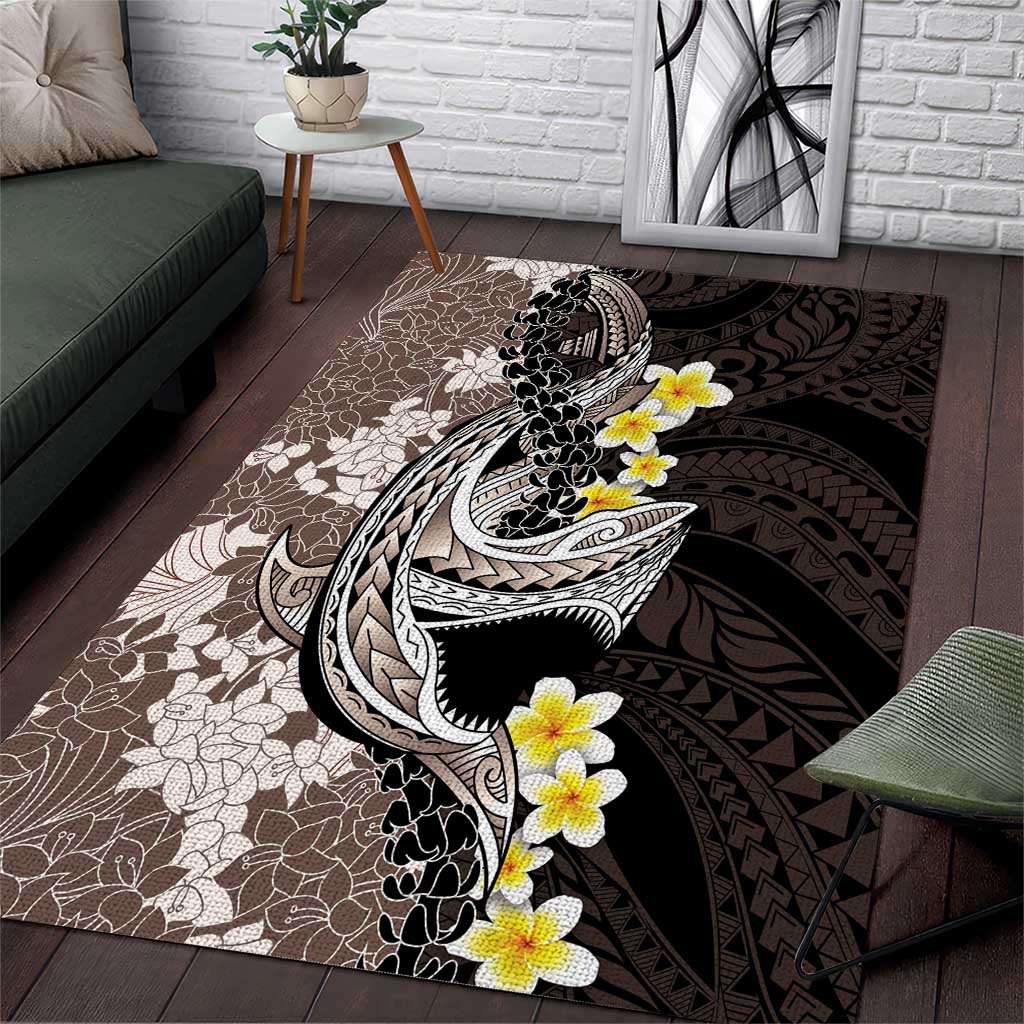 Brown and Black Hawaii Shark Tattoo Area Rug Puakenikeni Lei Plumeria Polynesian Pattern - Polynesian Pride