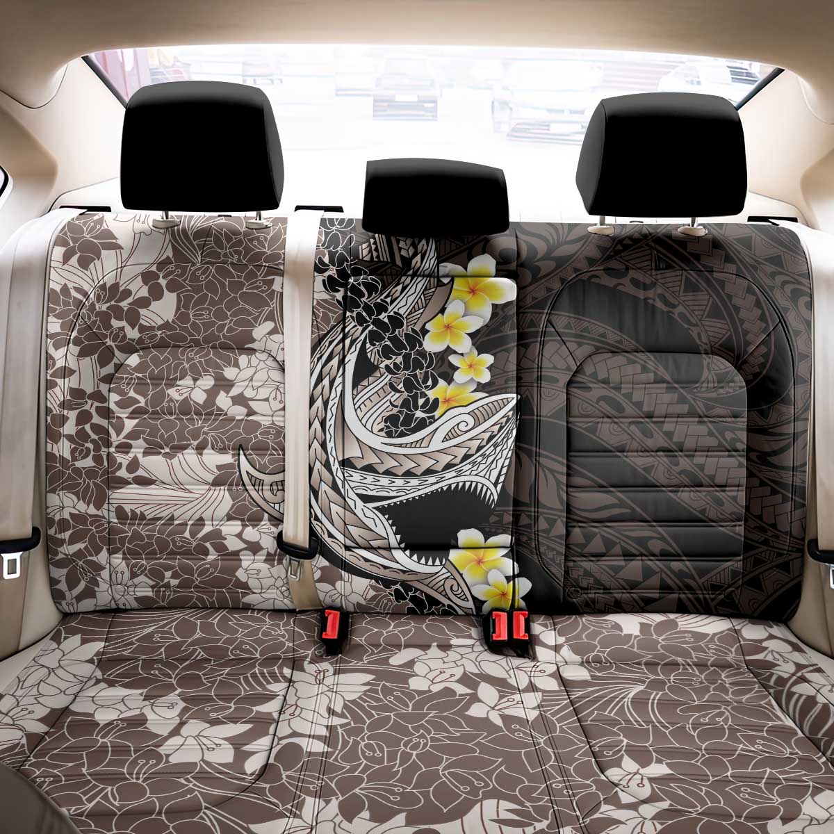 Brown and Black Hawaii Shark Tattoo Back Car Seat Cover Puakenikeni Lei Plumeria Polynesian Pattern LT14 - Polynesian Pride