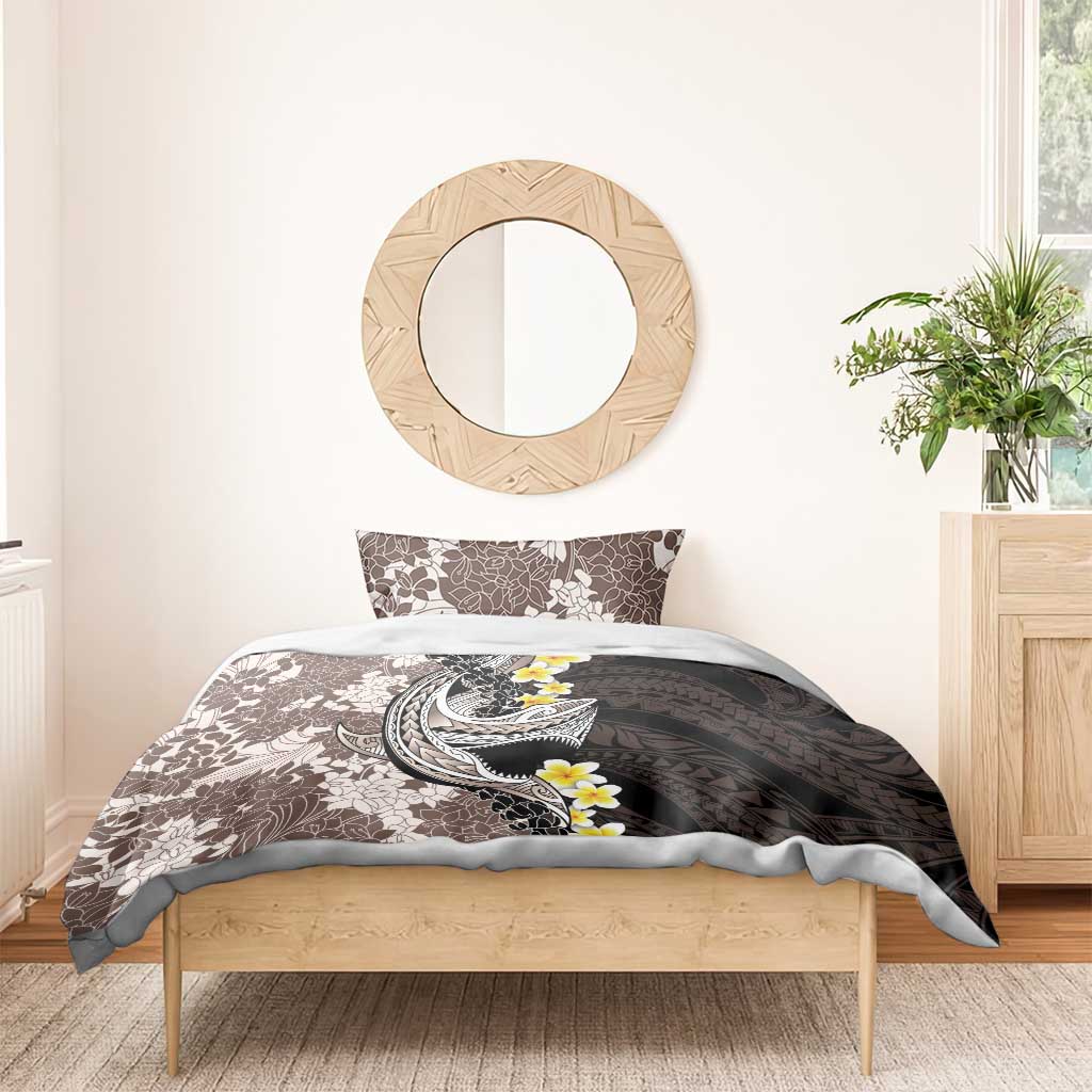 Brown and Black Hawaii Shark Tattoo Bedding Set Puakenikeni Lei Plumeria Polynesian Pattern - Polynesian Pride
