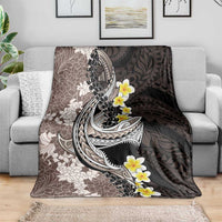 Brown and Black Hawaii Shark Tattoo Blanket Puakenikeni Lei Plumeria Polynesian Pattern - Polynesian Pride