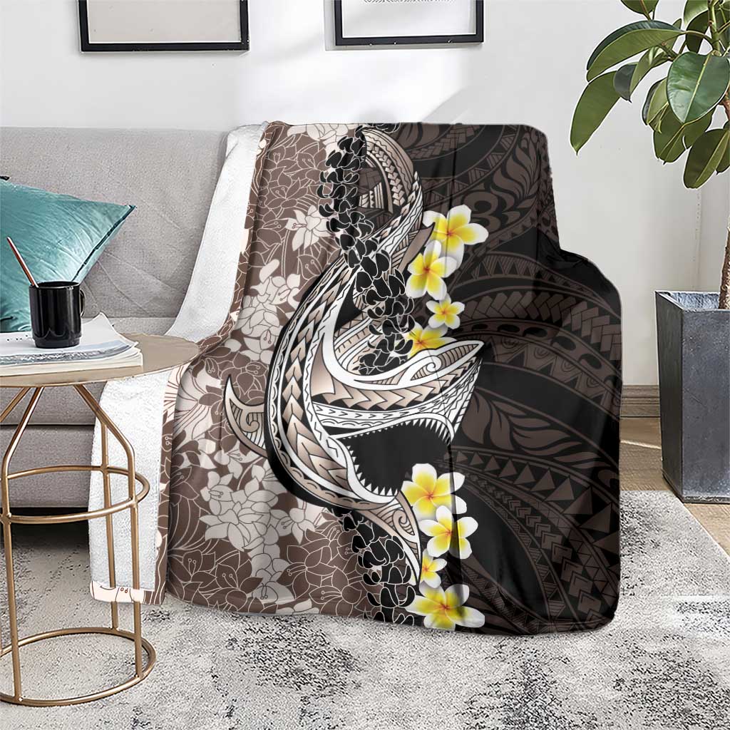 Brown and Black Hawaii Shark Tattoo Blanket Puakenikeni Lei Plumeria Polynesian Pattern - Polynesian Pride