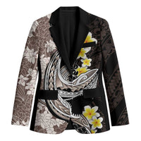 Brown and Black Hawaii Shark Tattoo Blazer Puakenikeni Lei Plumeria Polynesian Pattern LT14 Unisex Black - Polynesian Pride