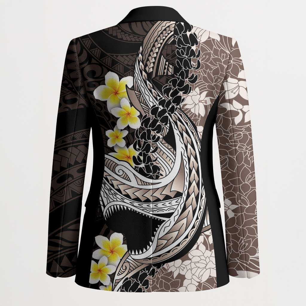 Brown and Black Hawaii Shark Tattoo Blazer Puakenikeni Lei Plumeria Polynesian Pattern LT14 - Polynesian Pride
