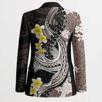 Brown and Black Hawaii Shark Tattoo Blazer Puakenikeni Lei Plumeria Polynesian Pattern LT14 - Polynesian Pride