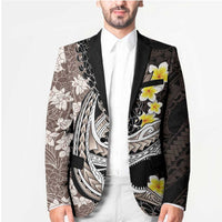 Brown and Black Hawaii Shark Tattoo Blazer Puakenikeni Lei Plumeria Polynesian Pattern LT14 - Polynesian Pride