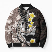 Brown and Black Hawaii Shark Tattoo Bomber Puffer Jacket Puakenikeni Lei Plumeria Polynesian Pattern LT14 Unisex Black - Polynesian Pride