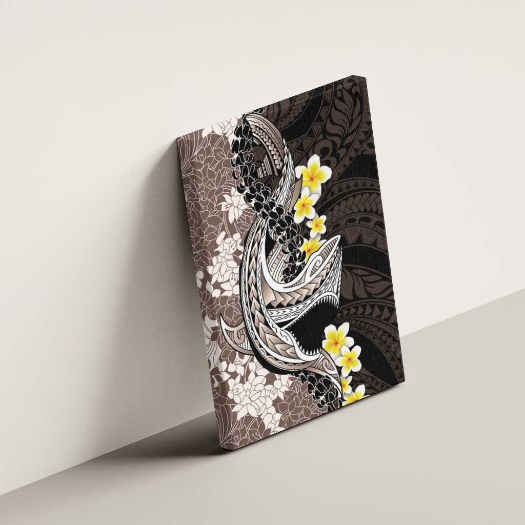 Brown and Black Hawaii Shark Tattoo Canvas Wall Art Puakenikeni Lei Plumeria Polynesian Pattern - Polynesian Pride