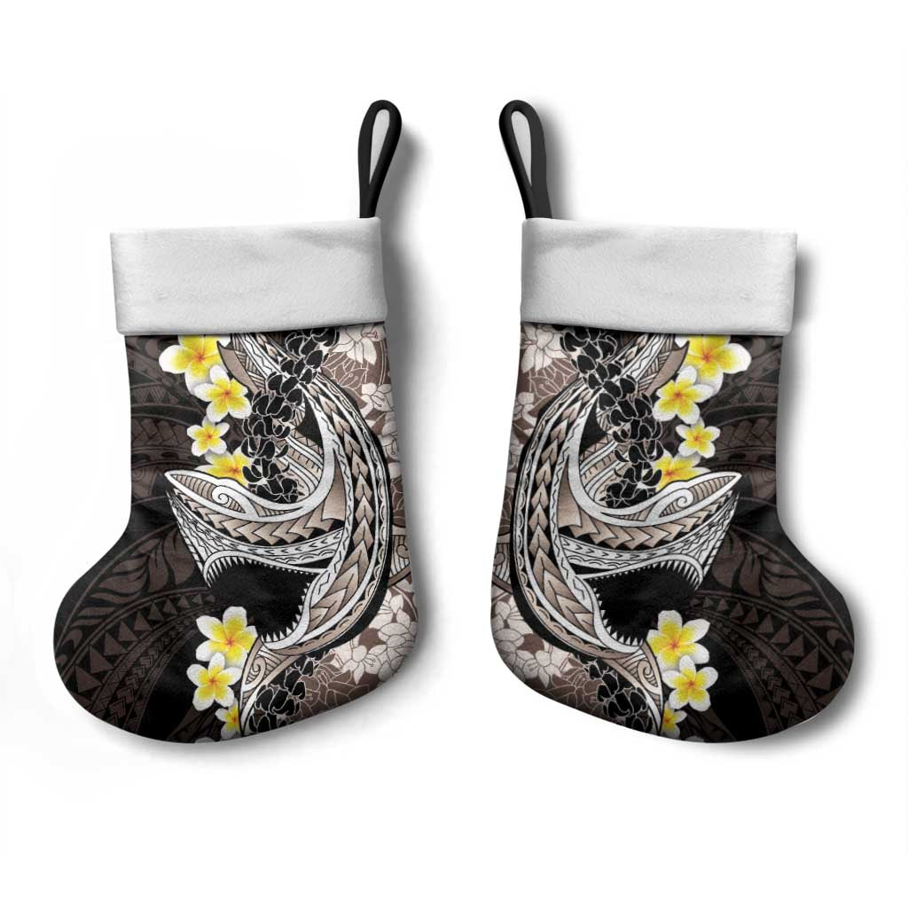 Brown and Black Hawaii Shark Tattoo Christmas Stocking Puakenikeni Lei Plumeria Polynesian Pattern - Polynesian Pride