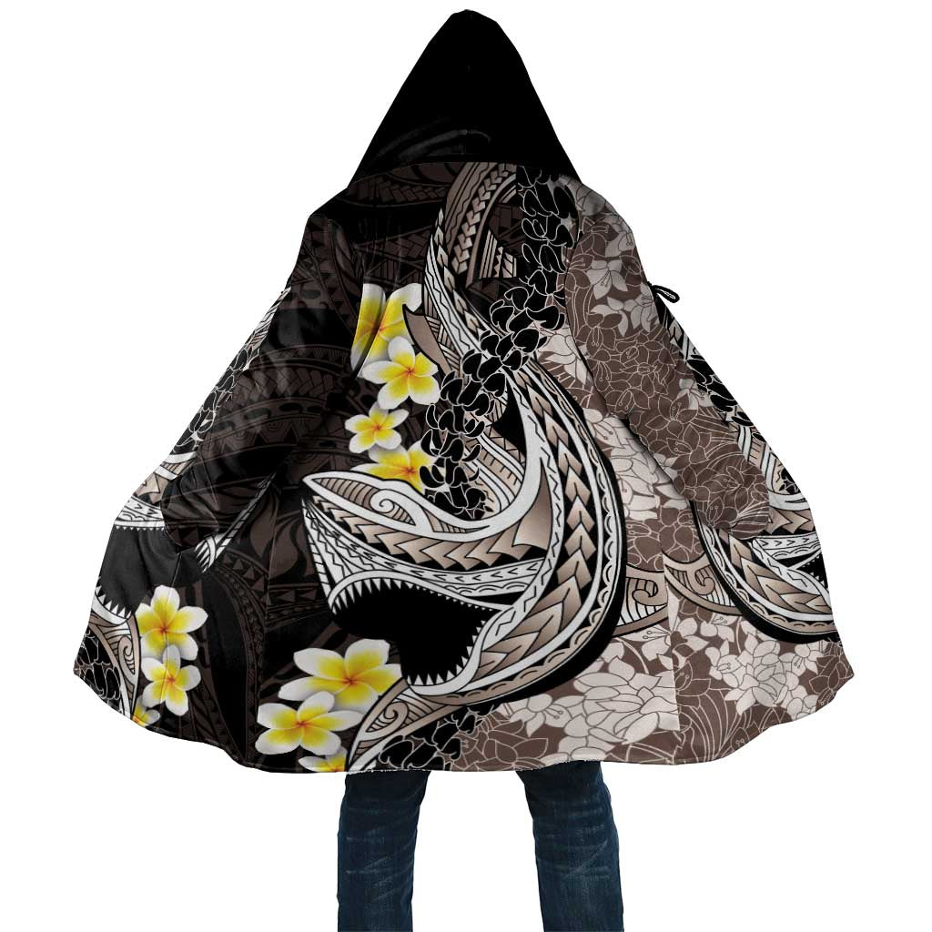 Brown and Black Hawaii Shark Tattoo Cloak Puakenikeni Lei Plumeria Polynesian Pattern - Polynesian Pride