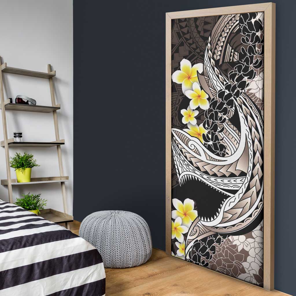 Brown and Black Hawaii Shark Tattoo Door Cover Puakenikeni Lei Plumeria Polynesian Pattern - Polynesian Pride